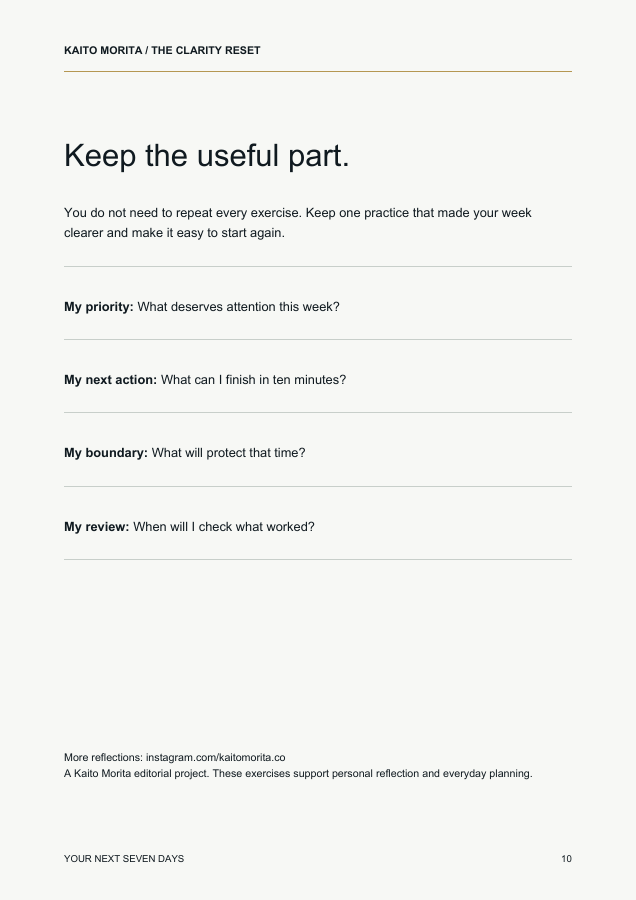 Inside: Your next week worksheet